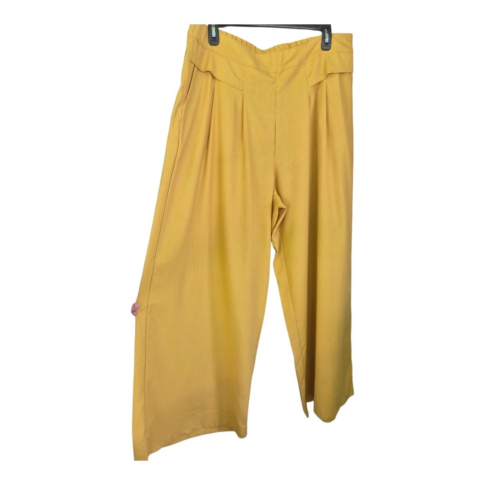 Buddha Stones Mustard Yellow Linen Cotton Wide Leg Palazzo Pants XXXL Boho Nwt
